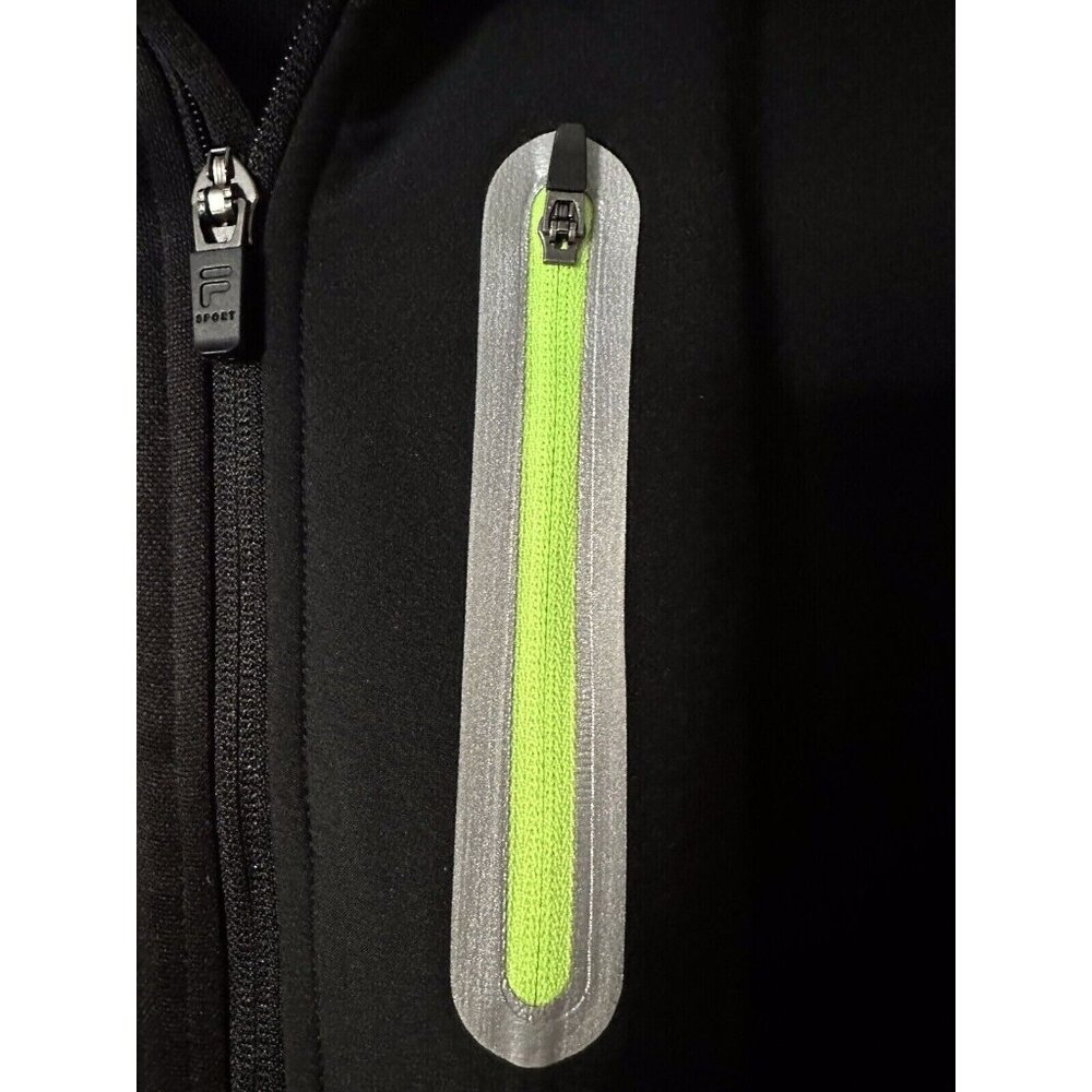Mens FILA 1/4 Zip Black Lime Green & Reflective Accents Long Sleeve Blend SZ M - Picture 3 of 11